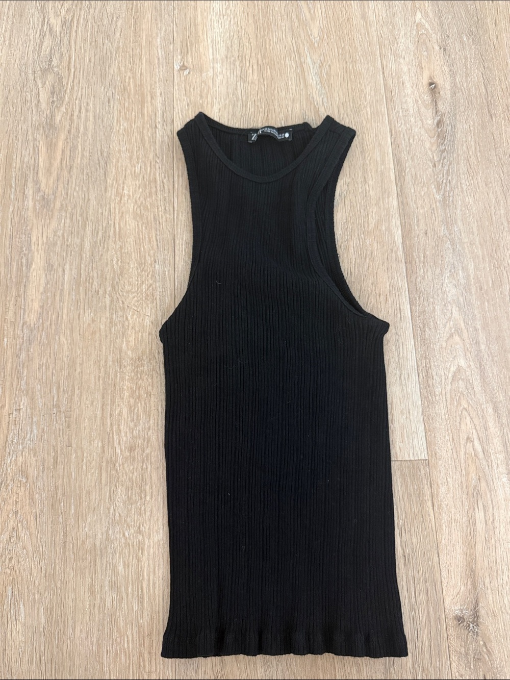 Zara Black Ribbed Tank Top With Stretch XS